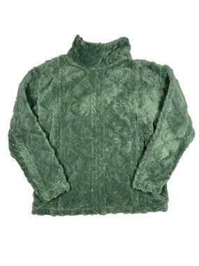 Eddie Bauer Womens Green Cable Fleece Pullover S High-Neck Cozy Soft Warm Winter